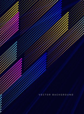 Koyu arkaplan üzerinde soyut nokta renkli köşegen çizgiler. Broşür, broşür, spor kartı tasarımı konsepti. Vektör illüstrasyonu