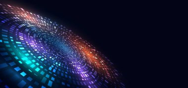 Mavi arka planda parlayan ağ bağlantı karesini bağlayan gelecekçi dijital veri. Vektör illüstrasyonu