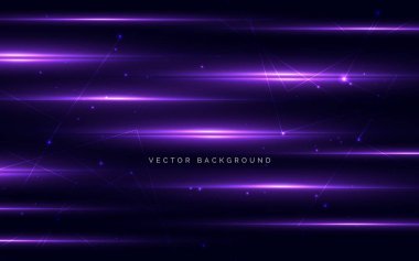 Aydınlatma efekti koyu arkaplanda olan soyut mor ışık demeti. Teknoloji hızı, veri ağı, iletişim lifi. Vektör illüstrasyonu