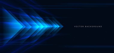 Koyu arkaplanda parlayan ok mavisi. Merhaba teknoloji hız ışığı konsepti. Vektör illüstrasyonu