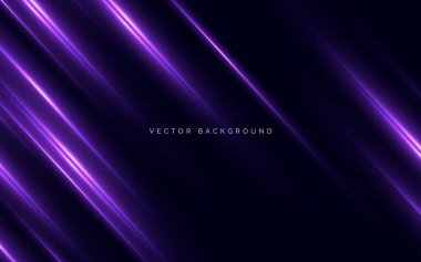 Koyu arkaplanda ışık efekti olan soyut mor ışın köşegeni. Teknoloji hızı, veri ağı, iletişim lifi. Vektör illüstrasyonu