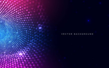 Teknoloji karesi modeli mavi ve pembe arkaplanı kaplıyor. Teknoloji veri iletişimi kavramı. Vektör illüstrasyonu