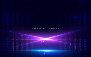 Koyu arkaplanda kare desenli soyut mavi ve mor ışık huzmesi. Hızlı hareket kavramı. Vektör illüstrasyonu