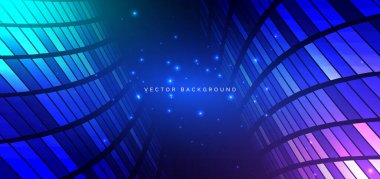 Mavi ve pembe arka planda ışıklandırma etkisi olan gelecekteki kare eğri. Teknoloji ağı konsepti. Vektör illüstrasyonu