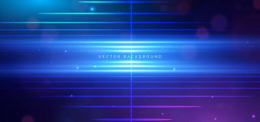 Koyu mavi arka planda soyut yatay parlayan çizgiler. Teknoloji fütüristik geçmişi. Vektör illüstrasyonu