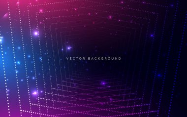 Soyut neon mavisi ve mor parlak ışık deseni koyu arkaplanda. Vektör illüstrasyonu