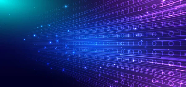 Koyu mavi arkaplanda eğri çizgileri olan ikili kod. Teknoloji dijital güvenli veri iletişimi kavramı. Vektör illüstrasyonu