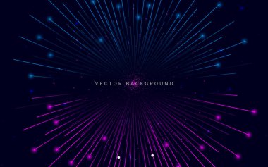 Soyut mavi ve pembe ışık çizgileri koyu arkaplanda dönüyor. Hızlı hareket kavramı. Vektör illüstrasyonu