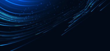 Koyu mavi arka planda yüksek hız mavi eğri çizgileri. Yüksek hızlı hareket kavramı. Vektör illüstrasyonu