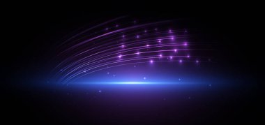 Koyu mavi arka planda parlayan teknoloji eğrisi. Büyük veri iletişim ağı kavramı. Vektör illüstrasyonu