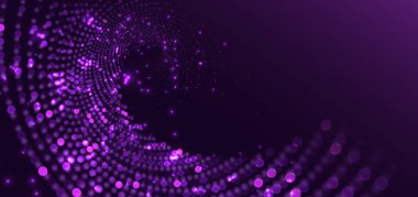 Teknoloji fütüristik mor noktalı parlak arka plan. Fütürist veri iletişim ağı işi. Vektör illüstrasyonu