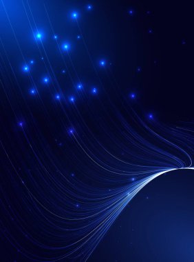 Soyut arkaplan parlama çizgileri mavi ışık efekti. Hız hareketi, teknolojik veri dijital posteri, el ilanı, reklamlar. Vektör illüstrasyonu