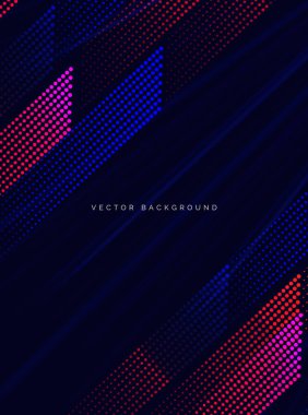 Koyu arkaplan üzerinde soyut nokta renkli köşegen çizgiler. Broşür, broşür, spor kartı tasarımı konsepti. Vektör illüstrasyonu