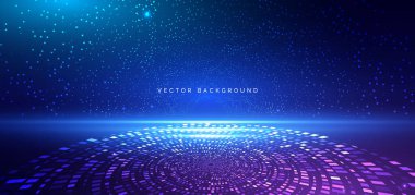 Koyu mavi arka planda ışık efektli yüksek teknoloji ürünü. Teknoloji fütüristik konsepti. Vektör illüstrasyonu