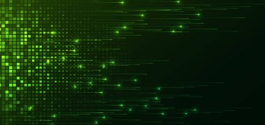 Kare desenli koyu yeşil zemin üzerinde soyut yeşil hız yatay çizgileri. Teknoloji fütüristik yüksek hızlı internet konsepti. Vektör illüstrasyonu