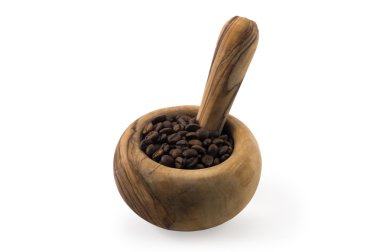 beyaz izole kahve ile ahşap harç