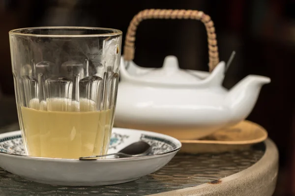 Glass of tea in tea health drink in the morning.