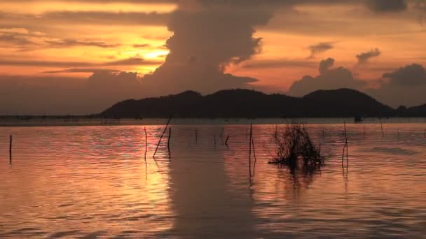 Vóór zonsondergang in het meer. — Stockvideo