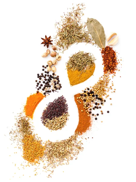 Infinity of nutrition Spice Mix herbs, rosemary,cardamon, pepper — Stock Photo, Image