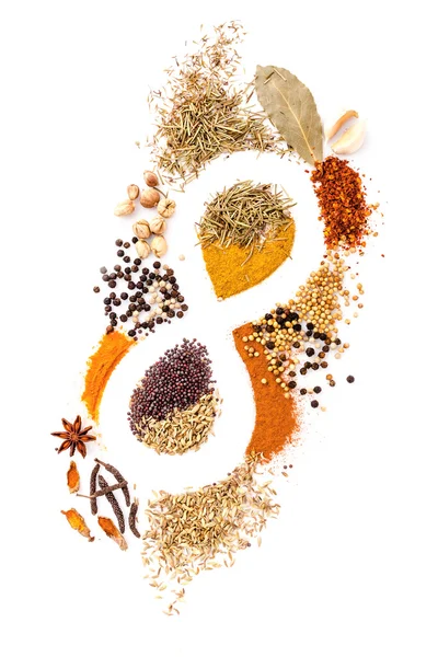 Infinity of nutrition Spice Mix herbs, rosemary,cardamon, pepper — Stock Photo, Image
