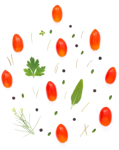 Buntes europäisches Zutatenmuster aus Tomaten, Pfeffer, lizenzfreie Stockfotos