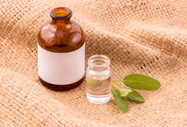 Natural Spa Ingredientes aceite esencial de salvia para aromaterapia en h — Foto de Stock
