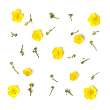 beyaz zemin üzerine sarı çiçek deseni. Düz yatıyordu.