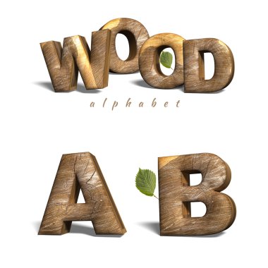 Alfabe ahşap - doku ağaç - yazı tipi 3d render - A, B