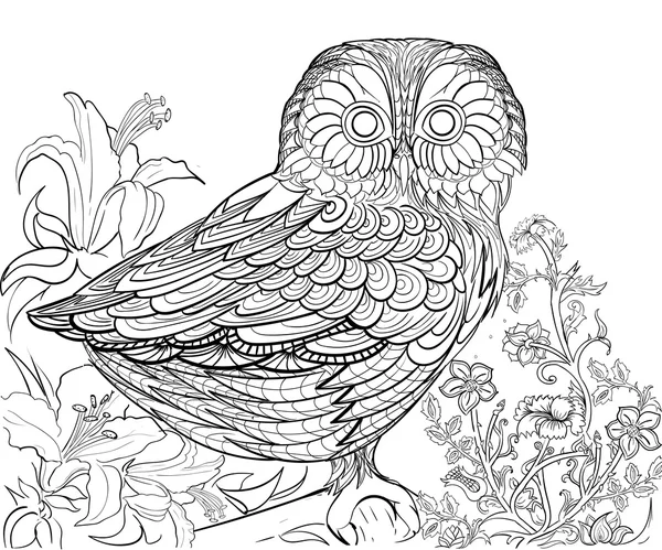 Padrão de tinta desenhada à mão. Livro para colorir Colorir para coruja adulta —  Vetores de Stock