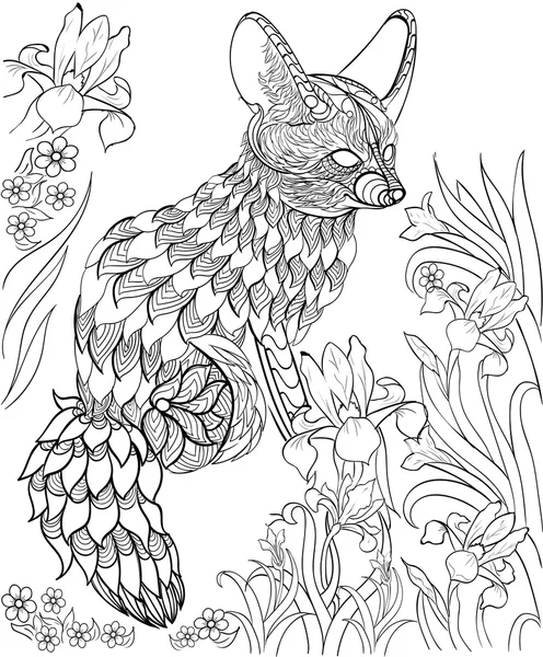 Modello di inchiostro disegnato a mano. Libro da colorare Colorare per adulti fennec fox — Vettoriale Stock