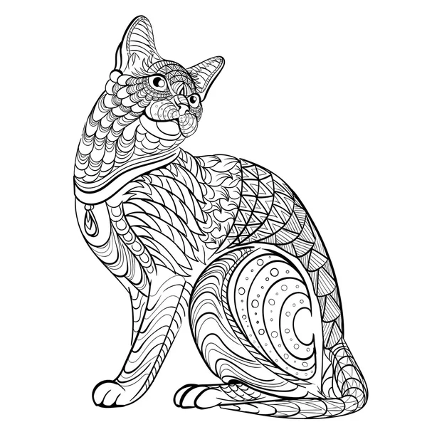 Modello di inchiostro disegnato a mano. Libro da colorare Colorare per gatto adulto — Vettoriale Stock