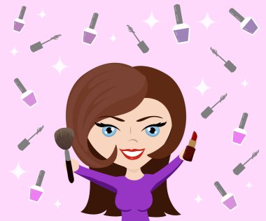 Kozmetik tasarım için vektör illüstrasyon. Makyaj sanatçısı nesneleri. Güzellik stili. Güzellik blogcusu. Arka plan makyaj