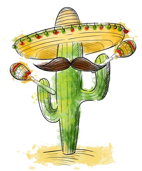 Cinco de mayo Conjunto de sombrero, maracas y jalapeño mexicano — Vector de stock