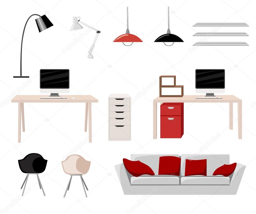 Working Place Modern Office Interior Flat Design Vector Illustration ...