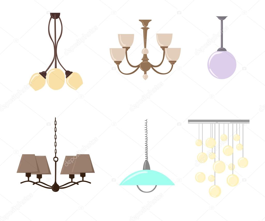 Chandelier silhouette isolated on White background. Set of candlesticks and chandeliers. Vector illustration. hanging lamp vector, chandelier vector, decorate icon set.