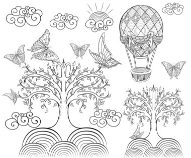 Hand drawn ink pattern. Coloring book for adult clipart