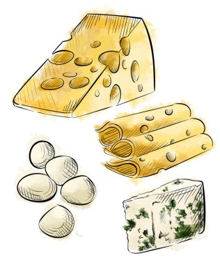 Peynir çeşitleri. Lezzetli taze variet skeçler mozzarella çeşitli set yapma
