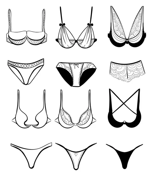 Female fashion lingerie. Sexy lacy lingerie set. Vector lingerie collection — Stock Vector