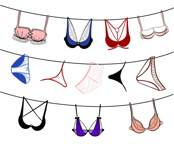 Lencería de moda femenina. Sexy conjunto de lencería de encaje. Colección de lencería vectorial — Archivo Imágenes Vectoriales