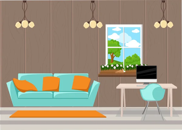 Design elements living room furniture in mid century modern style. — Stock Vector