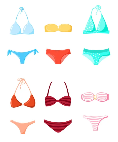 Badeanzug Badeanzüge Sommerurlaub Bikini Silhouette Set — Stockvektor