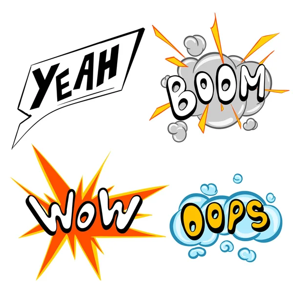 Wow yeah boom oops Comic speech bubbles set — 图库矢量图片