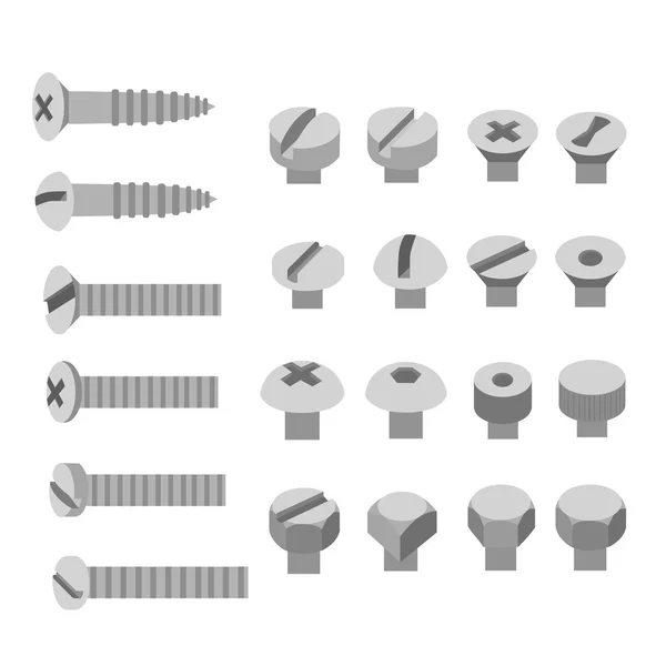 Conjunto de tornillos y tuercas. Tornillos de cabeza hexagonal de zócalo — Archivo Imágenes Vectoriales