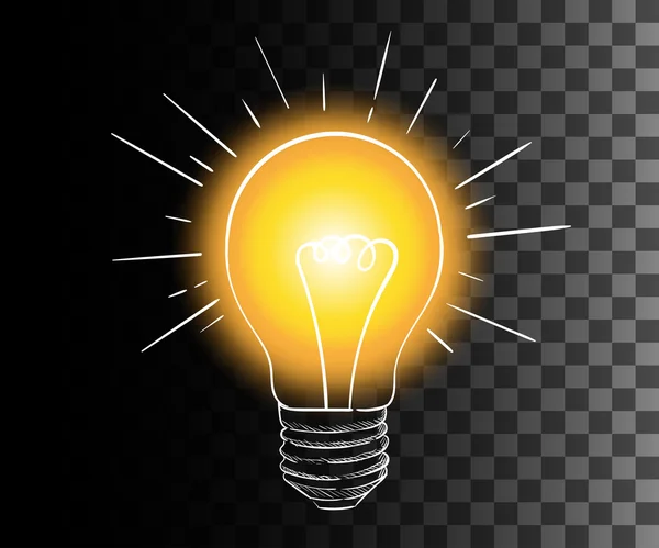 Icona della lampadina vettoriale con concetto di idea. giallo brillante — Vettoriale Stock