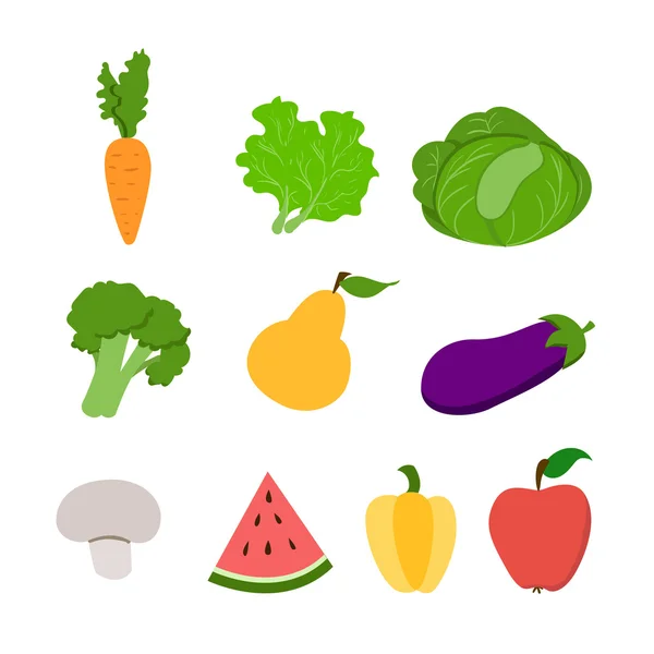 Obst und Gemüse. Lebensmittel-Set gesunde Ernährung Kochen. — Stockvektor
