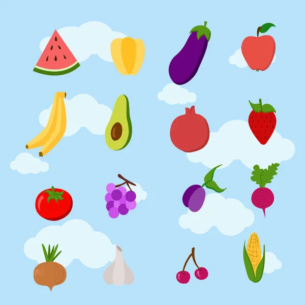 Groenten en fruit. Eten set gezond eten koken. — Stockvector