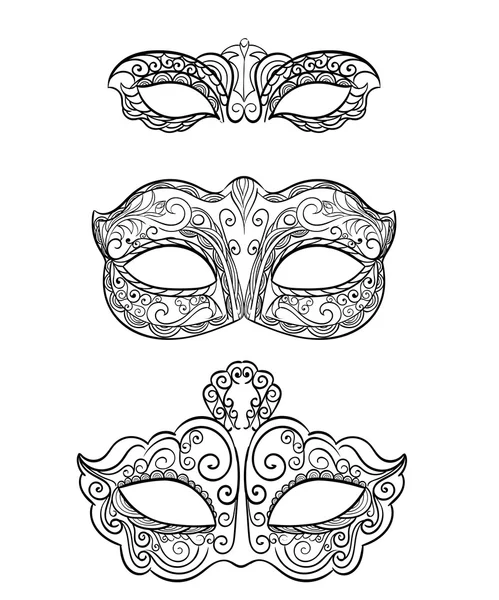 Hermosa máscara de encaje negro máscara aislada sobre fondo blanco. Carnaval de Mardi Gras monocromo adornado — Vector de stock