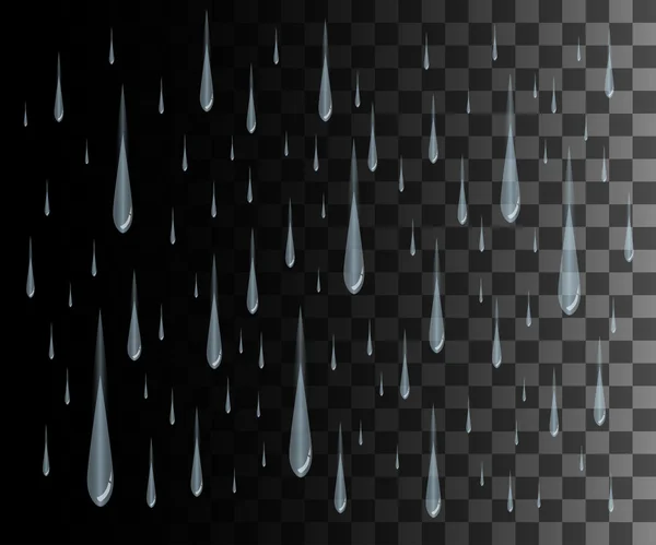Gotas de lluvia sobre el fondo transparente. Ilustración vectorial — Vector de stock