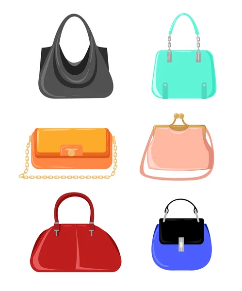 Ilustración de moda vectorial. Bolsas de mujer Dibujado a mano Monederos conjunto de accesorios de moda de las mujeres. vector bolsos de ilustración — Vector de stock