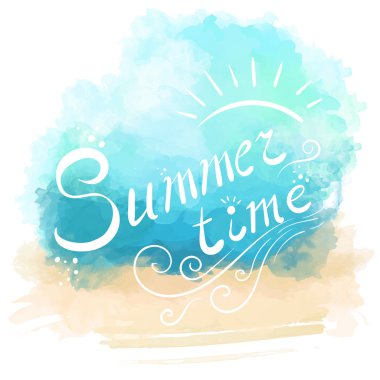 Elle çizilmiş yaz saati simgeler kümesi. Koleksiyon seyahat. Yaz saati - el yazısı alıntı hat